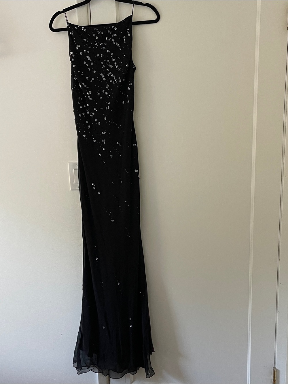 Elie Tahari Black Sequin-Embellished Maxi Dress 100% Silk